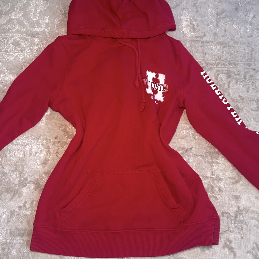 Hollister Red Fitted Long Sleeve Hoodie